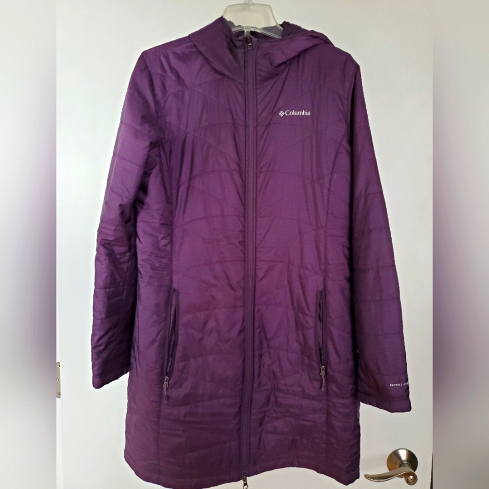 Columbia mighty lite hooded jacket, omni-heat, purple, women's large, used, nice